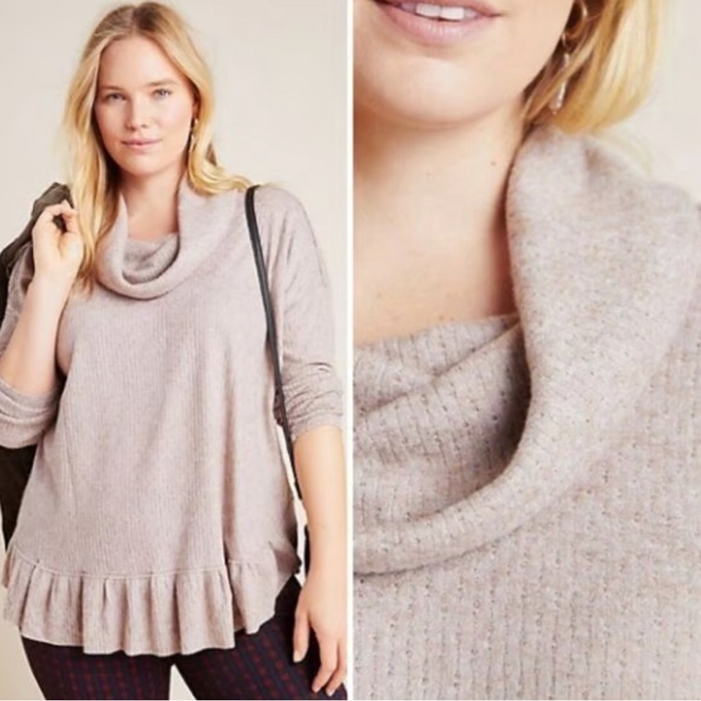 Anthropologie Maeve Ruffled Cowl Neck Sweater XS-S Knit Lagenlook Dusty Rose